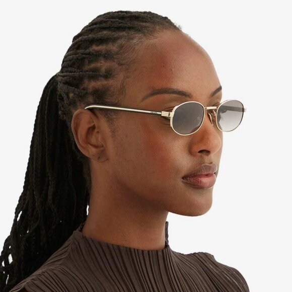 Prada Women Sunglasses Silver Yellow Grad Brown Oval PRB53S 1BC80K NEW AUTHENTIC - Picture 9 of 10